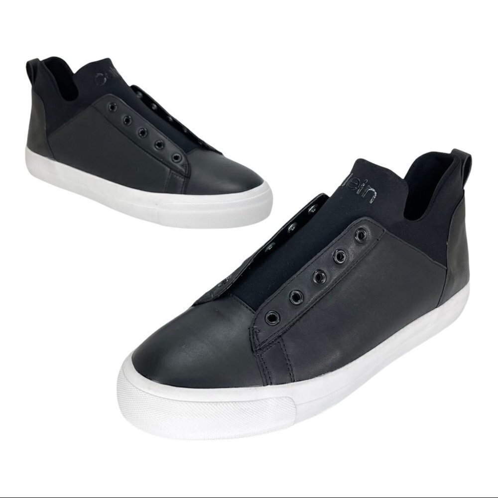 Calvin Klein Valorie Black Leather Neoprene Womens Sneakers Size 10M - Picture 12 of 15